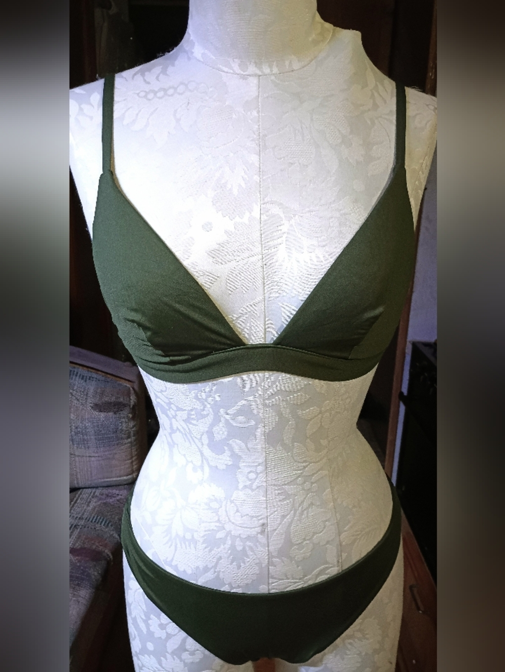 Olive Green Triangle Bralette and Bikini Brief Set by Calzedonia